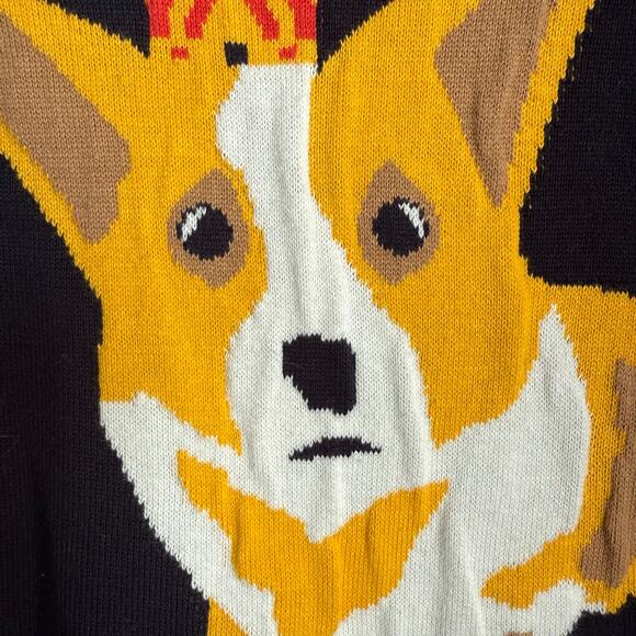 French Connection Sweater Corgi Dog Women's Small Navy Blue Crewneck New Crowned - Picture 6 of 7